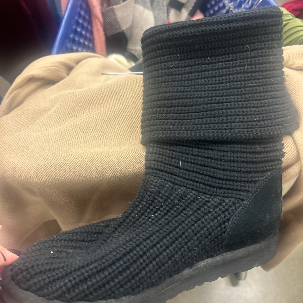 UGG Black Knit Boots with Fold-Over Design